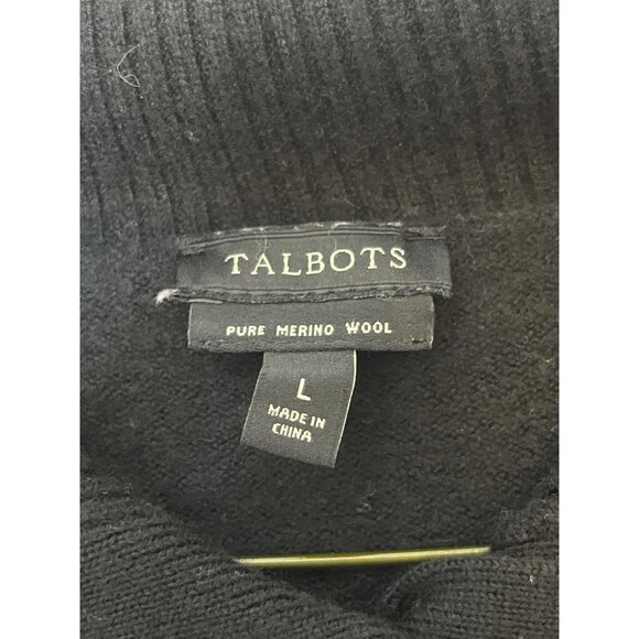 Talbots Extra Fine Merino Wool Black Cowl Neck Button Front Cardigan Pockets L - Picture 5 of 7